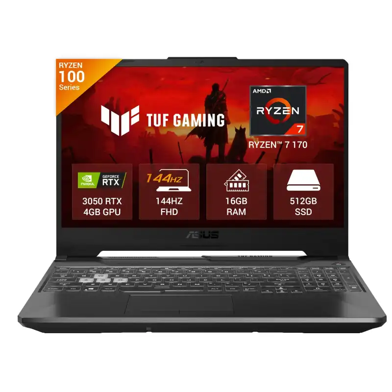 ASUS TUF Gaming A15 FA506NCQ-IN081WS | YourShoppy.com Asus TUF Gaming A15 FA506NCQ-IN081WS laptop with Ryzen 7 170, 16GB RAM, 512GB SSD, and RTX 3050 at YourShoppy.com.