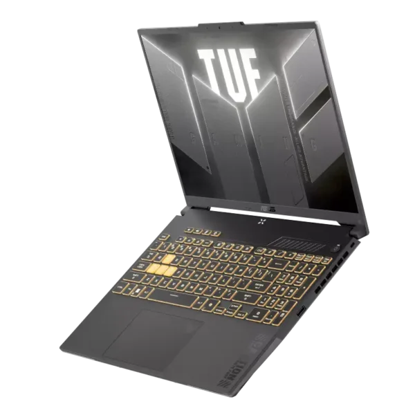 Asus TUF Gaming F16 FX607VJR-TU325WS laptop in Mecha Gray with a 16-inch 144Hz display and backlit keyboard at YourShoppy.com