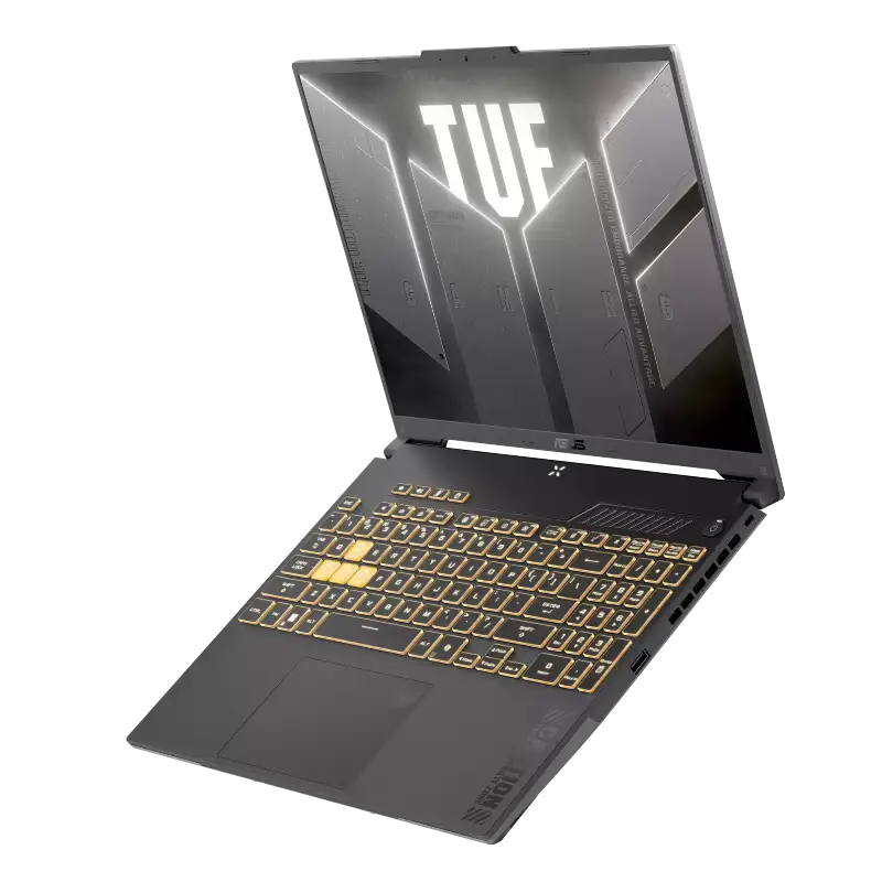Asus TUF Gaming F16 FX607VJR-TU325WS laptop in Mecha Gray with a 16-inch 144Hz display and backlit keyboard at YourShoppy.com