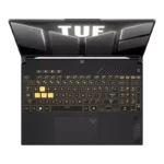Asus TUF Gaming F16 FX607VJR-TU325WS laptop with a backlit keyboard and Mecha Gray chassis, available at YourShoppy.com.