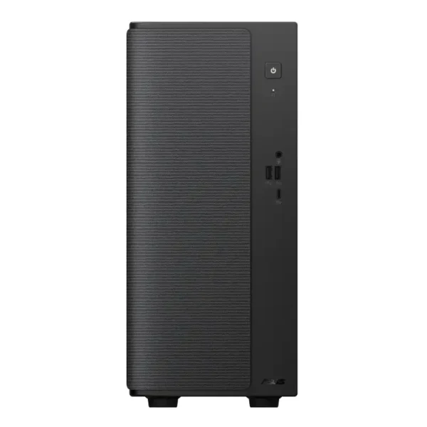 Front view of the compact black Asus V500 Mini Tower VM501MH-0R7260027WS desktop PC with textured front panel at YourShoppy.c