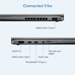 Side profile of ASUS Vivobook 14 Flip TP3407AA-SG123WS showing HDMI, USB-C, Thunderbolt 4, audio jack, and microSD card slot.