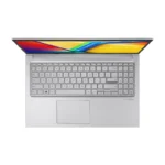 Top-down view of the silver Asus Vivobook 15 X1504VAP-BQ1321WS laptop with a full keyboard and touchpad at YourShoppy.com.