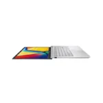 Asus Vivobook 15 X1504VAP-BQ1321WS laptop in cool silver viewed from the side with the screen laid flat at YourShoppy.com.