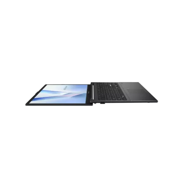 ASUS Vivobook Go 15 E1504FA-IN5294WS laptop in mixed black with a 15.6-inch FHD display shown in a 180-degree flat hinge view