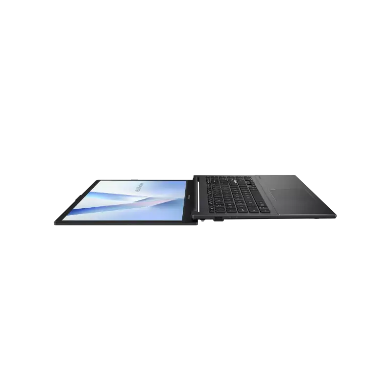 ASUS Vivobook Go 15 E1504FA-IN5294WS laptop in mixed black with a 15.6-inch FHD display shown in a 180-degree flat hinge view