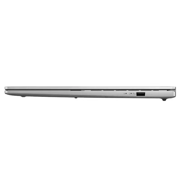 Side profile of the silver ASUS Vivobook S16 M3607KA-SH099WS laptop showing ports and sleek design at YourShoppy.com.
