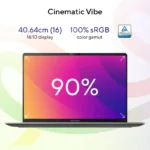 Asus Vivobook S16 S5652MA-TK191WS laptop display showing a 16-inch 16:10 screen with 90% screen-to-body ratio and 100% sRGB.