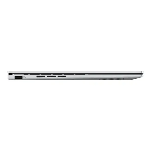 Side profile view of the Foggy Silver Asus Zenbook 14 OLED UX3405CA-QL1507WS laptop showing its slim design at YourShoppy.com