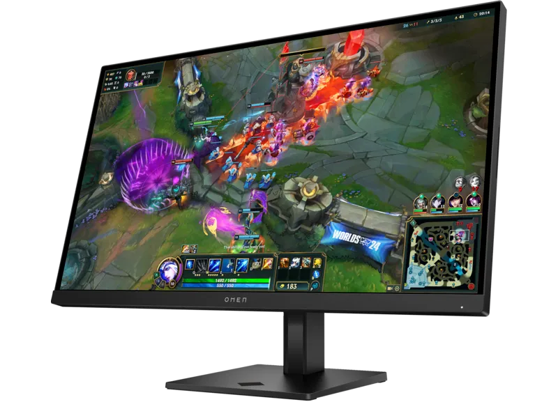 HP OMEN 27qs AW3V1AA 27-inch QHD 280Hz IPS gaming monitor in black displaying a high-speed game at YourShoppy.com.