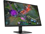 HP OMEN 27qs QHD 280Hz gaming monitor with 27-inch IPS display showing a League of Legends match at YourShoppy.com.