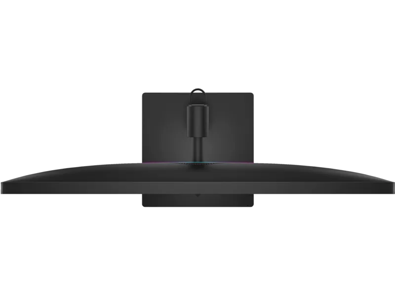 Top-down view of the black HP OMEN 27qs QHD 280Hz 27-inch IPS gaming monitor stand and curved display at YourShoppy.com.
