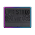 Bottom view of the Asus ROG Strix G16 G615LW-TS356WS gaming laptop featuring an Eclipse Gray chassis with RGB light strips.