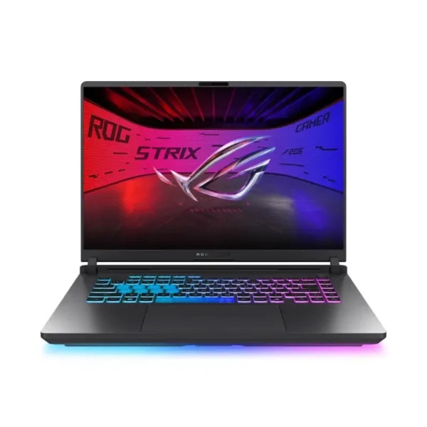 Asus ROG Strix G16 G615LW-TS356WS gaming laptop in Eclipse Gray with RGB keyboard lighting, available at YourShoppy.com.