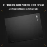 Asus TUF Gaming F16 FX610JM-TU105WS laptop lid featuring a smudge-free anti-fingerprint finish and TUF branding.