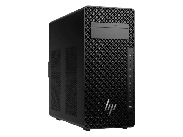 HP Z2 Tower G1i Workstation PC with black geometric front grille, side ventilation, and front-facing ports at YourShoppy.com.