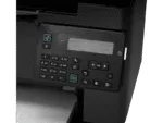 Control panel of HP LaserJet Pro MFP M128fn monochrome laser printer featuring a numeric keypad and digital display.
