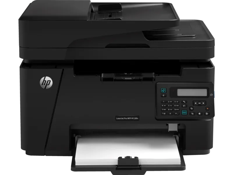 HP LaserJet Pro MFP M128fn monochrome laser printer with print, scan, copy, and fax functions available at YourShoppy.com.