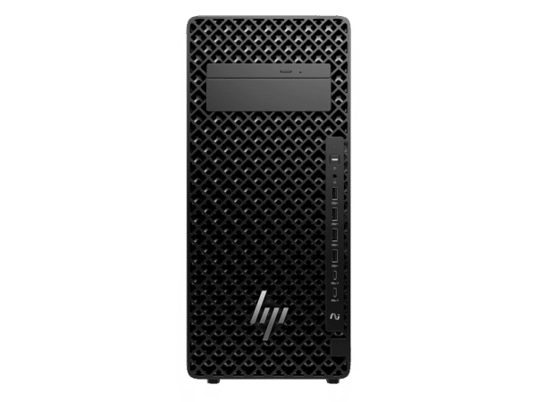 Front view of the black HP Z2 Tower G1i Workstation D53JGPA desktop PC featuring a mesh front panel and vertical port array.