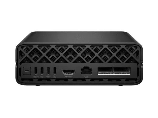 Rear view of the black HP ZGX Nano G1n AI Station mini desktop showing USB-C, HDMI, Ethernet, and power ports at YourShoppy.c