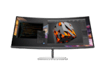 HP 738pu 37.5-inch WQHD+ IPS curved business monitor with Thunderbolt 4 connectivity displayed on a silver stand at YourShopp