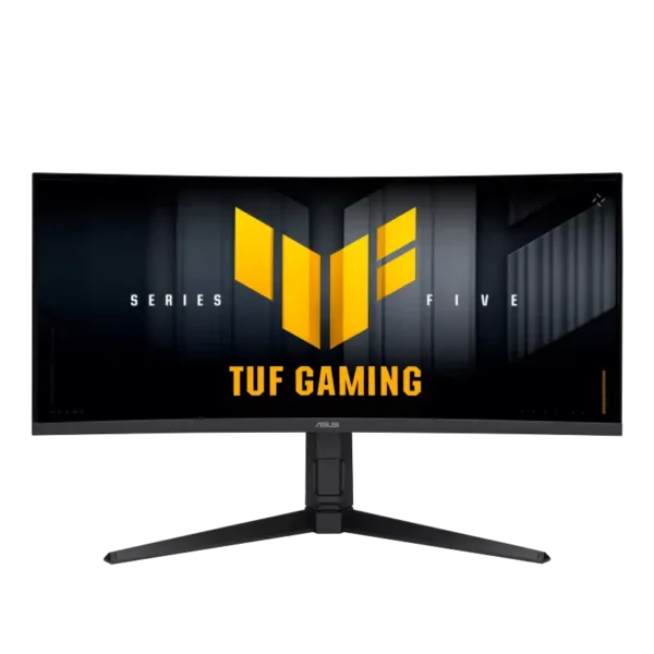 Asus TUF Gaming VG34WQML5A 34-inch UWQHD 250Hz curved gaming monitor with TUF branding on a black stand at YourShoppy.com.