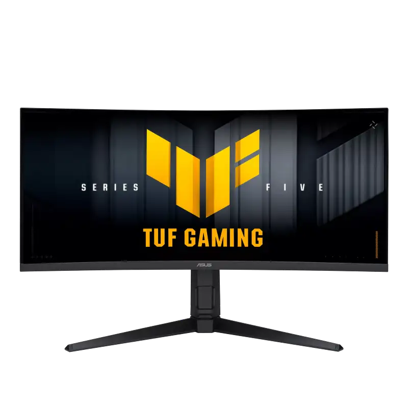 Asus TUF Gaming VG34WQML5A 34-inch UWQHD 250Hz curved gaming monitor with TUF branding on a black stand at YourShoppy.com.