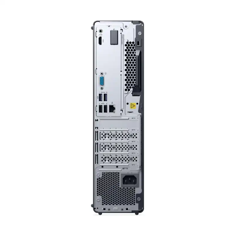Rear view of Lenovo ThinkCentre neo 30s Gen 5 small form factor desktop showing connectivity ports and cooling vents.