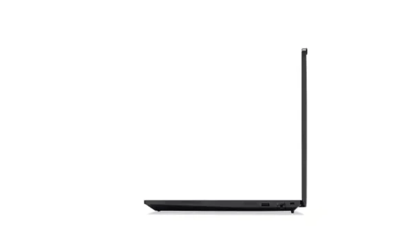 Side profile view of the black Lenovo ThinkPad P16s Gen 3 21KSS0AK00 laptop showing its slim design at YourShoppy.com.