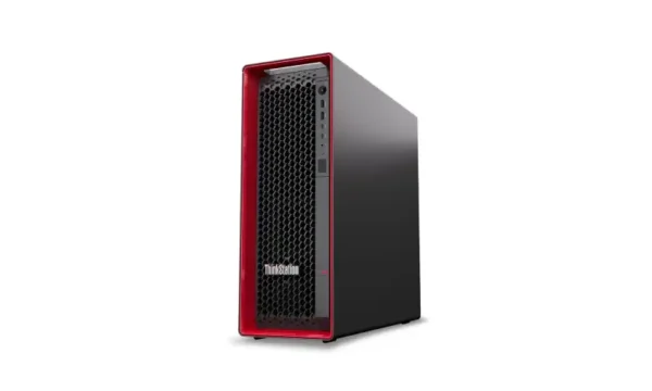 Lenovo ThinkStation P5 30GAS0R600 workstation tower featuring a black chassis with red accents available at YourShoppy.com.
