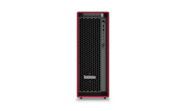 Lenovo ThinkStation P5 30GAS0R600 workstation tower with a black honeycomb front panel and red trim available at YourShoppy.c