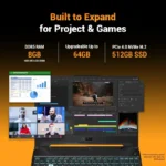 Asus TUF Gaming A15 FA506NCG-HN442W laptop showing expandable 8GB DDR5 RAM and 512GB SSD storage specifications at YourShoppy