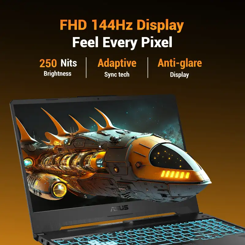 Asus TUF Gaming A15 FA506NCG-HN443W laptop featuring a 15.6-inch FHD 144Hz anti-glare display at YourShoppy.com.