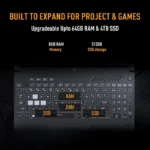 Asus TUF Gaming F16 FX607VJR-TU296W keyboard view highlighting 8GB RAM and 512GB SSD upgrade slots available at YourShoppy.co