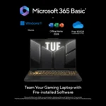 Asus TUF Gaming F16 FX607VJR-TU326WS laptop featuring pre-installed Windows 11, Office Home 2024, and 100GB cloud storage.