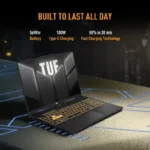 Asus TUF Gaming F16 FX607VJR-TU326WS laptop with 56Whr battery and 100W Type-C fast charging at YourShoppy.com.