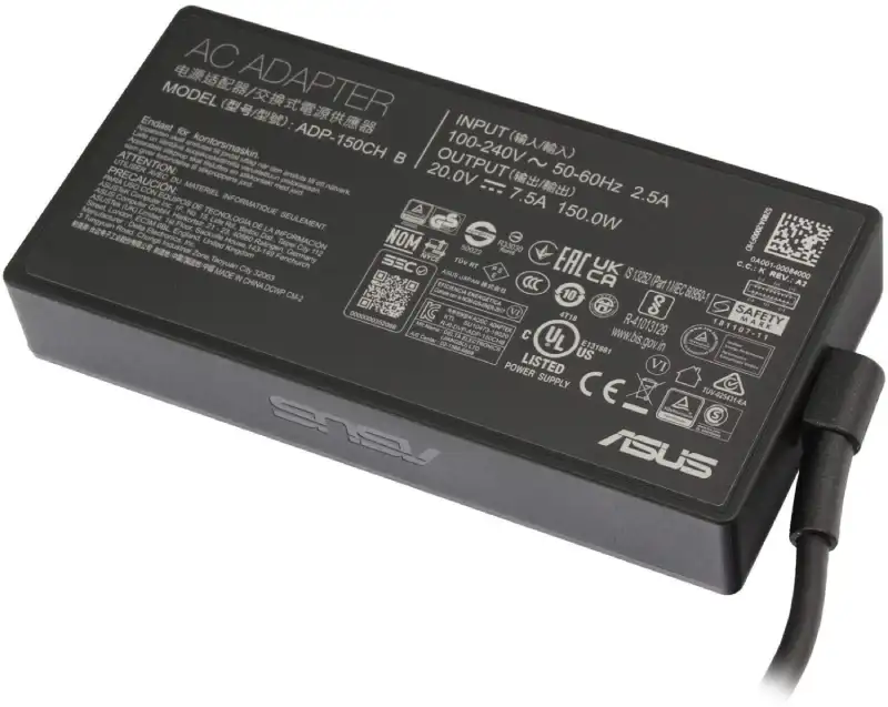 ASUS 150W AC adapter with rectangle connector for Vivobook 16 laptops, available at YourShoppy.com in Koramangala, Bangalore.