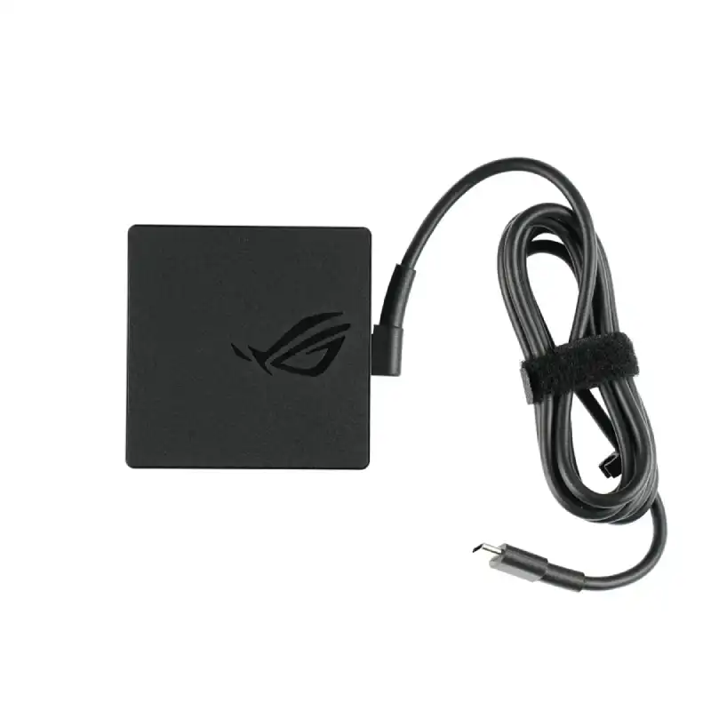 Asus A20-100P1A 100W USB-C power adapter with ROG logo, featuring an integrated cable for laptop charging at YourShoppy.com.
