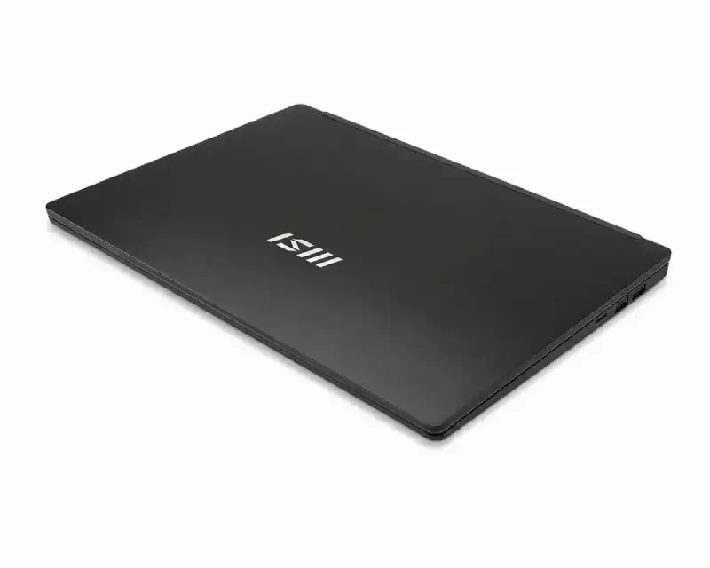 MSI Modern 14 C7M-101IN classic black laptop closed view featuring the MSI logo on the lid, available at YourShoppy.com.