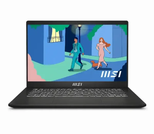 MSI Modern 14 C7M-101IN classic black laptop with a 14-inch FHD display and backlit keyboard available at YourShoppy.com.