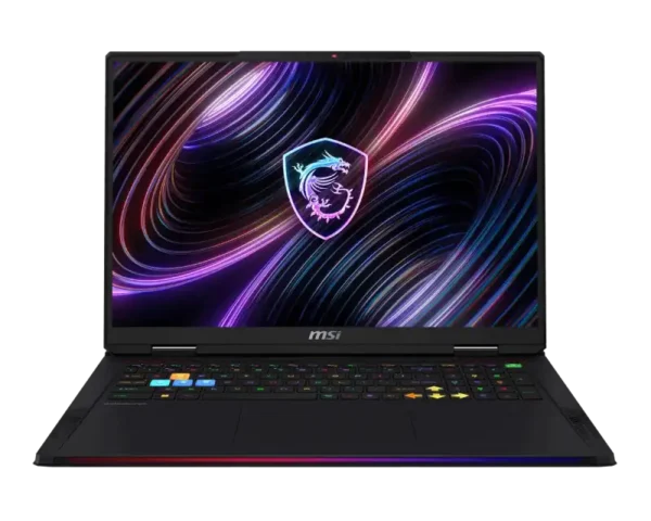 MSI Raider 18 Max HX A2WI-1257IN gaming laptop in Core Black with 18-inch Mini LED display and RGB keyboard at YourShoppy.com