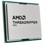 AMD Ryzen Threadripper PRO 7985WX 64-core sTR5 processor featuring a silver heat spreader on a green circuit board base.
