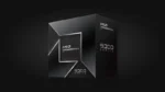 Black retail packaging for the AMD Ryzen Threadripper PRO 9000 Series processor featuring the silver AMD logo and branding.