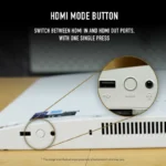 Close-up of the HDMI Mode button on the ASUS V440VA-KBC5005WS All-in-One PC, showing the port and headphone jack interface.