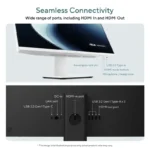ASUS V440VA-KBC5005WS All-in-One PC showing connectivity ports on the bottom and back panel for seamless device integration.