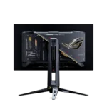 Rear view of ASUS ROG Swift OLED PG27AQDM 26.5-inch QHD gaming monitor with signature stand at YourShoppy.com in Bengaluru.