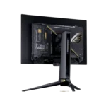 Rear view of ASUS ROG Swift OLED PG27AQDM 26.5-inch QHD gaming monitor featuring a futuristic chassis at YourShoppy.com.
