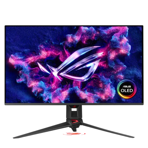 ASUS ROG Swift OLED PG32UCDM 31.5-inch 4K QD-OLED 240Hz gaming monitor with ROG logo on screen, available at YourShoppy.com.
