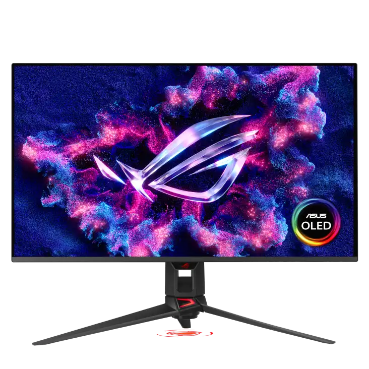ASUS ROG Swift OLED PG32UCDM 31.5-inch 4K QD-OLED 240Hz gaming monitor with ROG logo on screen, available at YourShoppy.com.