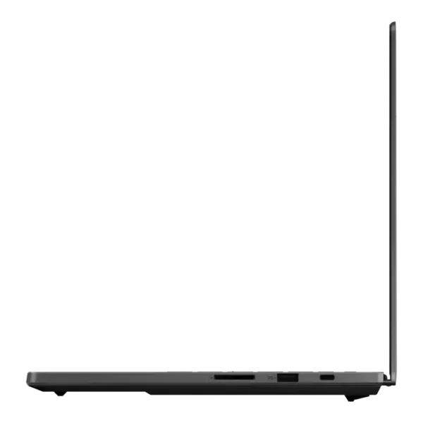 Side profile of the Eclipse Gray ASUS ROG Zephyrus G14 GU405AP-SY060WS gaming laptop showing its slim port connectivity.